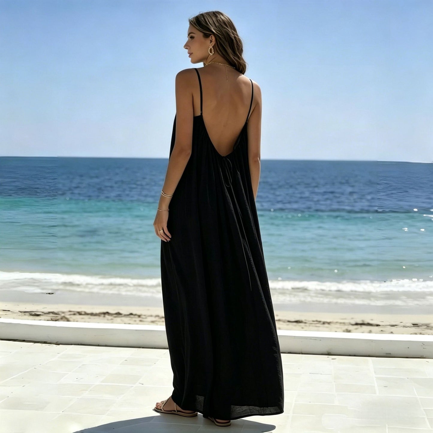Vestido largo suelto sin mangas