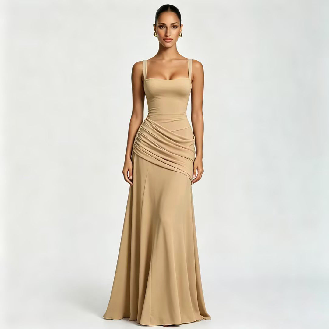 Vestido largo sin mangas de cintura marcada