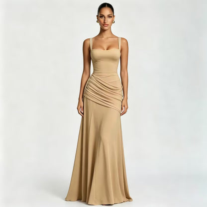 Vestido largo sin mangas de cintura marcada