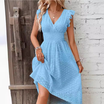 Vestido Evasé Jacquard Escote en V