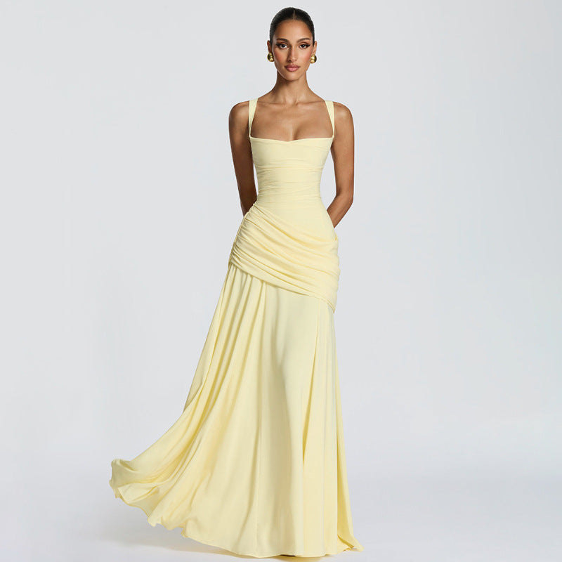Vestido largo sin mangas de cintura marcada