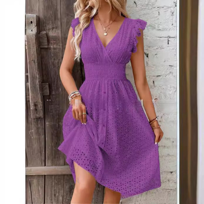 Vestido Evasé Jacquard Escote en V