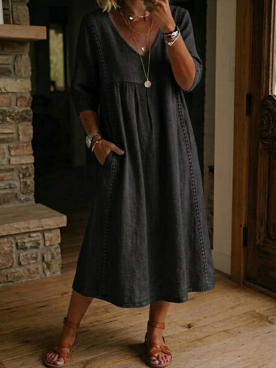Vestido Casual de Encaje con Escote en V