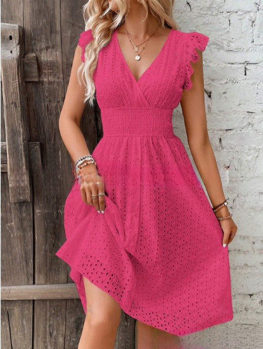 Vestido Evasé Jacquard Escote en V