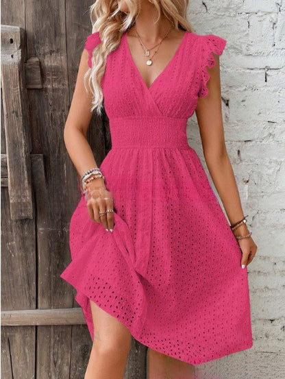 Vestido Evasé Jacquard Escote en V