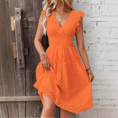Vestido Evasé Jacquard Escote en V