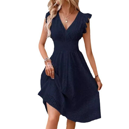 Vestido Evasé Jacquard Escote en V