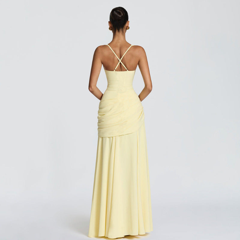 Vestido largo sin mangas de cintura marcada