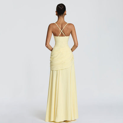 Vestido largo sin mangas de cintura marcada
