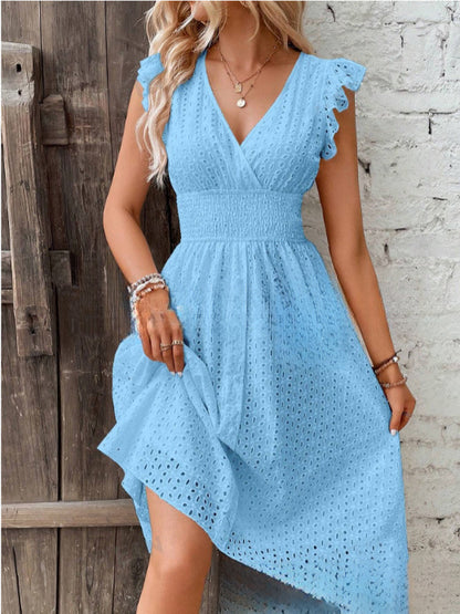 Vestido Evasé Jacquard Escote en V