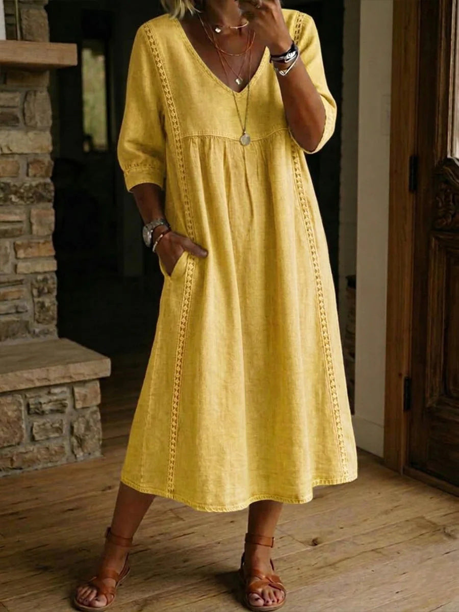 Vestido Casual de Encaje con Escote en V