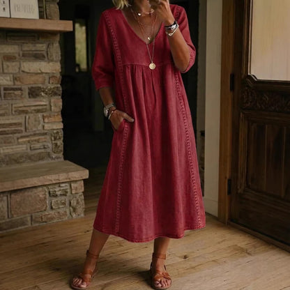 Vestido Casual de Encaje con Escote en V