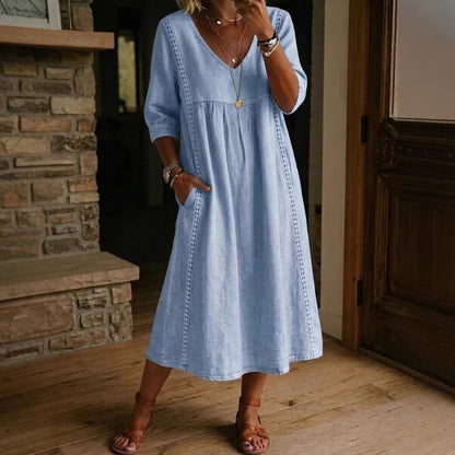 Vestido Casual de Encaje con Escote en V