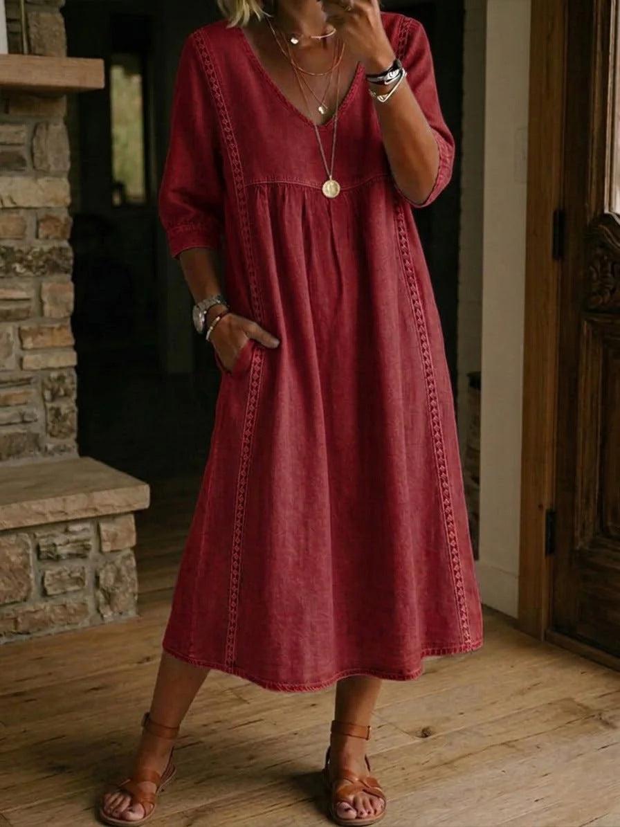 Vestido Casual de Encaje con Escote en V