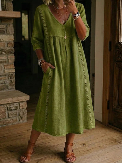 Vestido Casual de Encaje con Escote en V