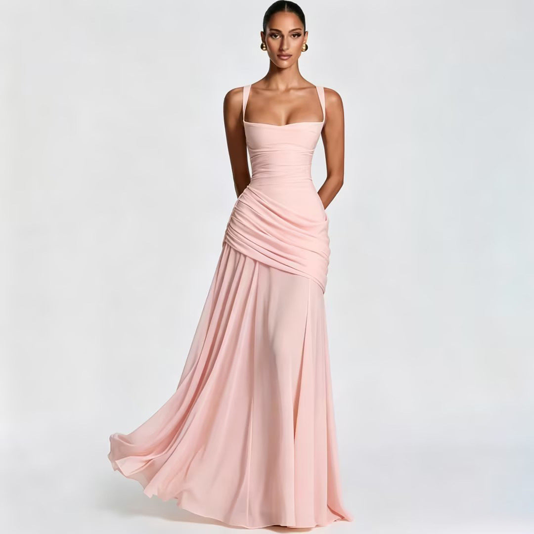 Vestido largo sin mangas de cintura marcada
