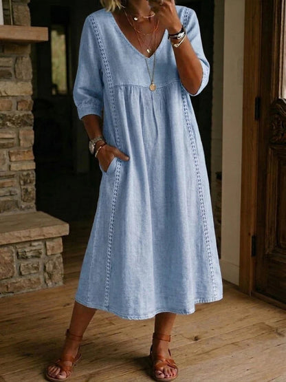 Vestido Casual de Encaje con Escote en V