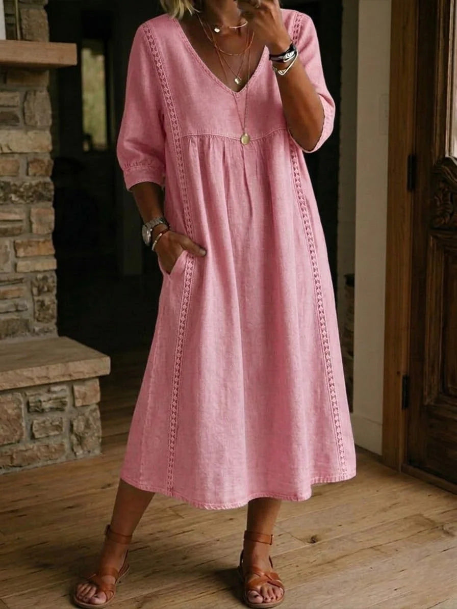 Vestido Casual de Encaje con Escote en V