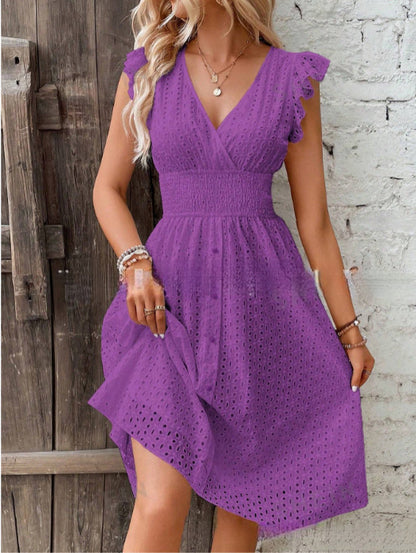 Vestido Evasé Jacquard Escote en V
