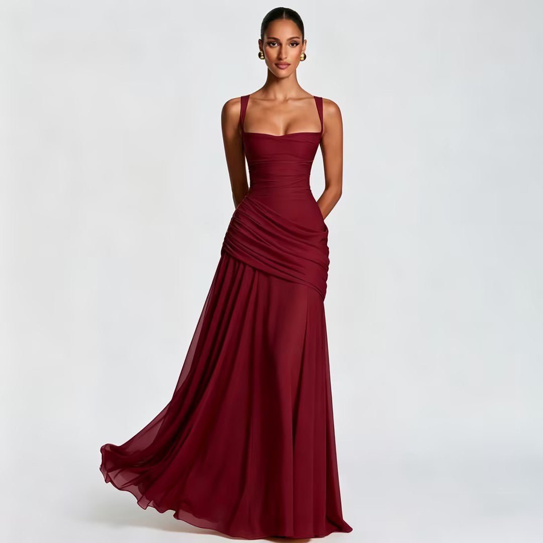 Vestido largo sin mangas de cintura marcada