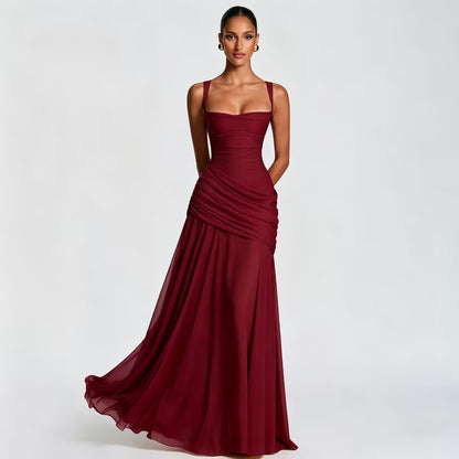 Vestido largo sin mangas de cintura marcada