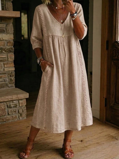 Vestido Casual de Encaje con Escote en V