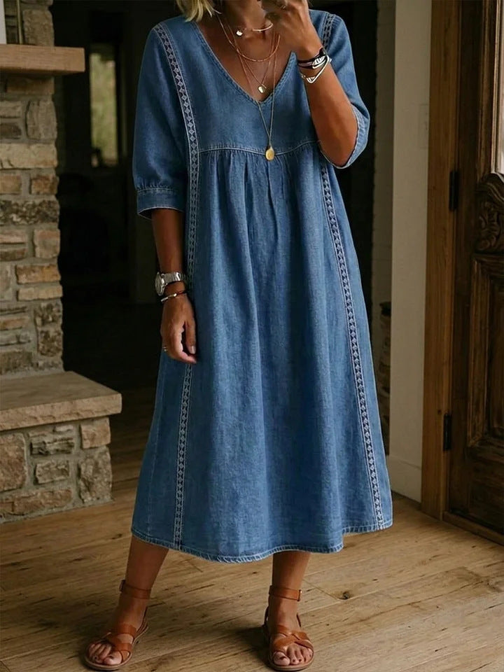 Vestido Casual de Encaje con Escote en V