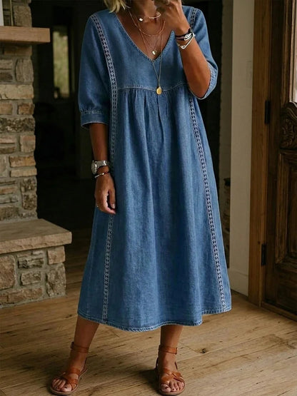 Vestido Casual de Encaje con Escote en V