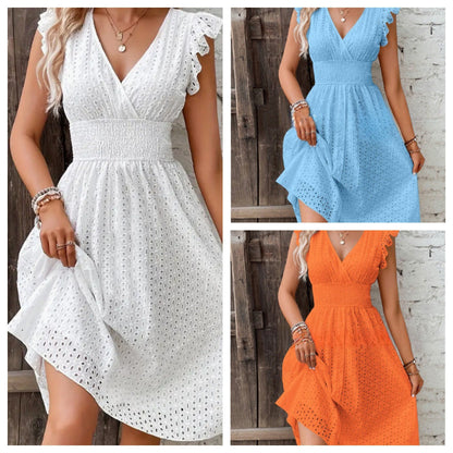 Vestido Evasé Jacquard Escote en V