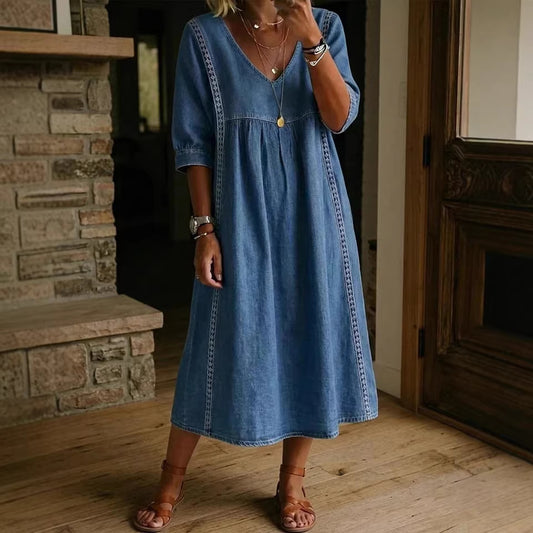 Vestido Casual de Encaje con Escote en V