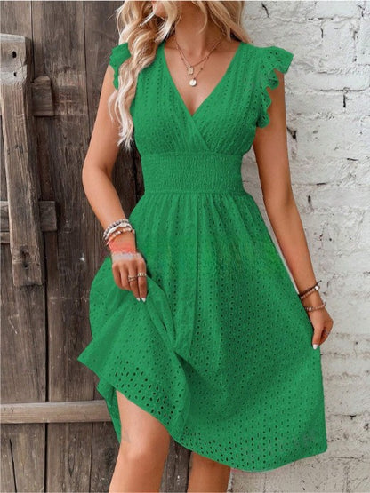 Vestido Evasé Jacquard Escote en V